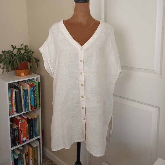 Luxury Earthy Natural Linen Piratecore Lagenlook Tunic Top Jones New York - Picture 1 of 5